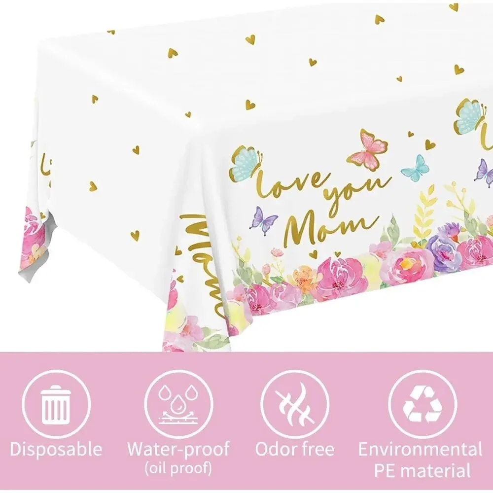 Mothers Day Party Decor Serve 25 Love You Mom Table Cloth Plates Napkin Cups s13